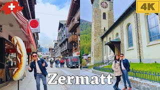 🇨🇭 Zermatt Switzerland 2023 Walking Tour 4K Beautiful Village at the foot of Matterhorn 🗻 [upl. by Cookie]