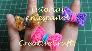 Como hacer un anillo de lazo con gomitas Rainbow Loom Bow Ring [upl. by Sueahccaz]