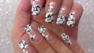 Nail Art Design Tutorial black amp white  flowers [upl. by Ykcor97]