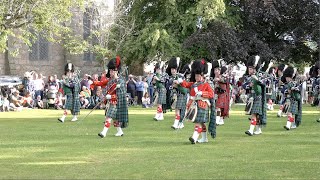 Drum Majors lead Ballater Pipe Band started Beating Retreat after 2023 Ballater Highland Games [upl. by Melodee210]