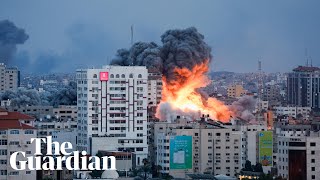 Moment Israeli airstrike hits Gaza tower block after Hamas attack [upl. by Atsirtal]