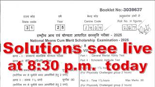 National Means Cum Merit Scholarship Examination 2025 Solutions See Live at 830 PM Today [upl. by Bogart]