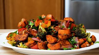 Roasted Sweet Potatoes with Broccoli and Peppers Side Dish  Vegetarian or Vegan Meal [upl. by Maurene]