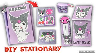 DIY Kuromi Stationary Set  Kawaii Sanrio Handmade Back to school Stationery 💜💖✏️📚ادوات مدرسية [upl. by Enyawad]