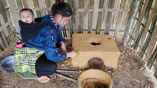 single mother life  how to build a clay wood stove primitive times [upl. by Gerbold810]