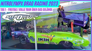 LIVE  NitrOlympX Drag Racing Hockenheimring 2023  V8 Sound Burnouts amp Tour durchs Fahrerlager P1 [upl. by Eldreeda]