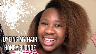 Using Box Dye to Color my Relaxed Hair Honey Blonde  No Bleach  Lydia J [upl. by Annais221]