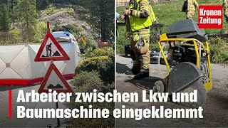 Arbeiter zwischen Lkw und Baumaschine eingeklemmt  kronetv NEWS [upl. by Mik396]