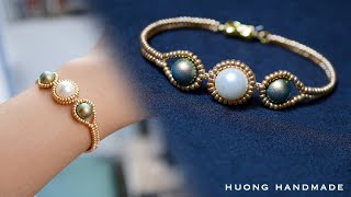 Easy pearl jewelry making at home Pearl beaded bracelet Beading tutorial [upl. by Caasi]