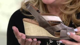 Clarks Leather Crossstrap Wedge Sandals  Helio Coral on QVC [upl. by Baalman135]