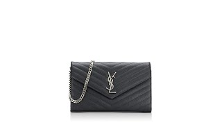 Saint Laurent Grain De Poudre Matelasse Monogram 22cm Chain Wallet Black [upl. by Zehe599]