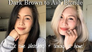 First time bleaching my hair at home Dark brown to ash blonde using Brad Mondo’s guide [upl. by Wong76]