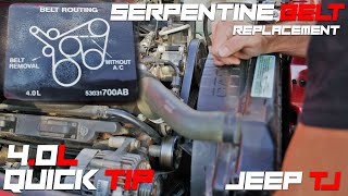 Serpentine Belt Replacement 40L Jeep TJ 9906  Quick Tip [upl. by Tracee717]