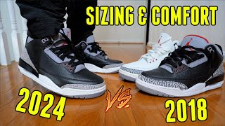 HONEST TRUTH JORDAN 3 BLACK CEMENT 2024 vs 2018  SIZING TIPS AND COMFORT [upl. by Koffler684]