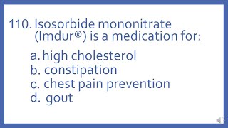 Top 200 Drugs Practice Test Question  Isosorbide mononitrate Imdur is a medication for PTCB Prep [upl. by Lamdin]