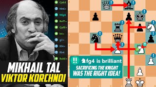 Mikhail Tal Sacrifice the Knight for win a Queen in a game against Viktor Korchnoi  Reykjavik 1987 [upl. by Gudren]