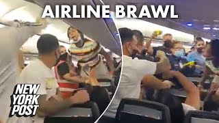 Wild video captures moment brawl erupts on Spirit flight to Puerto Rico  New York Post [upl. by Ginsburg]