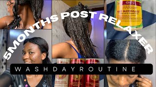 HOW TO WASH DAY ROUTINE WITH 5MONTHS NEW GROWTH Relaxed hair [upl. by Laura]