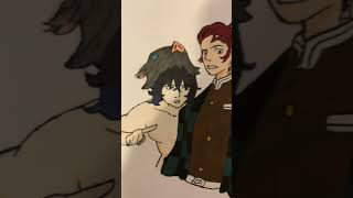 Inosuke and Tanjiro kny demonslayer colour traditionalart inosuke tanjiro inotan cute skib [upl. by Notsyrb]