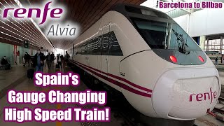 Spains GAUGE CHANGING High Speed Train Renfe Alvia S120 [upl. by Nanice912]