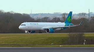 Aer Lingus A321 NEO takes off on a cold winter morning at Manchester aerlingus a321neo [upl. by Armalda]