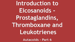 Introduction to Eicosanoids  Prostaglandins Thromboxane and Leukotrienes Autacoids Part 6 [upl. by Bruis]