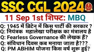 SSC CGL Exam Analysis 2024  SSC CGL Question Paper 2024  11 Sep 1 Shift  SSC CGL Paper Solution [upl. by Lynnelle]