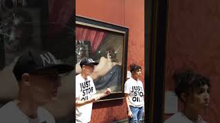 Just Stop Oil protesters smash glass on painting at London’s National Gallery [upl. by Hattie]