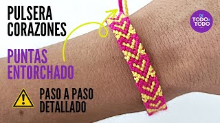 💜 Cómo hacer una pulsera TEJIDA de CORAZONES💕HEART bracelet tutorial [upl. by Fugazy379]