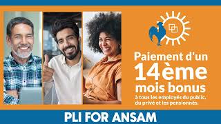 Paiement dun 14ème mois de bonus à tous les employés du public du privé et les pensionnés [upl. by Alleuqcaj446]