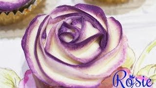 TwoTone Buttercream Rose Cupcake Tutorial [upl. by Heinrik]