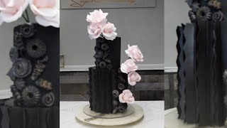 Modern Architectural Geometric Cake with Black Glittery Meringues Recipe Included  Cake Trends [upl. by Boudreaux]