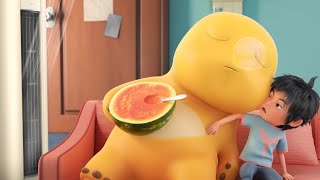 Naloong 奶龙 Cute yellow Dino ep103 Air conditioner with watermelon summer is the best空调配西瓜，夏天顶瓜瓜 [upl. by Brownley]