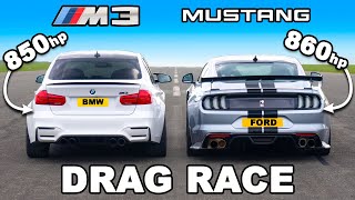 850hp BMW M3 v 860hp Ford Mustang DRAG RACE [upl. by Kier]