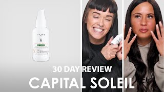 30 Day Team Review Vichy Capital Soleil UV Clear Anti imperfections Water Fluid SPF50 with Salicyli [upl. by Nnaarual683]