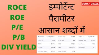 PE  EPS  ROCE  ROE  PB  MARKETCAP  DIVIDEND YIELD EXPLAINATION [upl. by Ecidnak29]