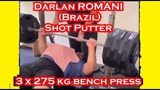 Darlan ROMANI Brazil Shot Putter 3 x 275 kg bench press 22 61 meters PB Eugene 20190630 [upl. by Hametaf]