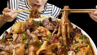 Eating fried chicken with rice noodles and rice Mukbang Asmr [upl. by Esinyl]