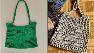 EASY CROCHET✅TIĞ İLE KEDİ DESENLİ ÇANTA YAPIMI💯KEDİ DESENLİ KOLAY ÇANTA YAPIMI✅Crochet bagÖRGÜ ÇANTA [upl. by Bedad]