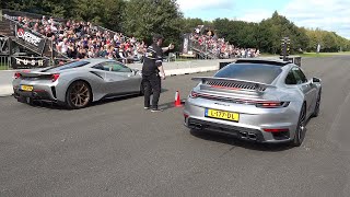 Porsche 992 Turbo S vs Ferrari 488 Pista [upl. by Choo]