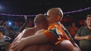 Sevenyearold cancer survivor Kiara Grindrod meets John Cena and Sting WWE Raw Sept 14 2015 [upl. by Rhiamon252]