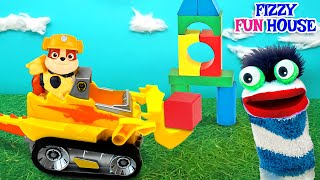 Fizzy Builds and Explores Shapes with Paw Patrol Rubble Explorative Video for Kids [upl. by Howard]