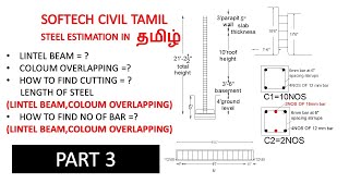 Steel estimation for lintel beam and coloum overlapping in tamil [upl. by Harbour674]