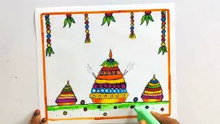 Bathukamma drawing easybathukamma festival drawingbeautiful bathukamma drawinghappy bathukamma [upl. by Ibbetson]