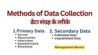 Methods of Data Collection Primary Data Secondary Data  Marketing Research [upl. by Gardener]