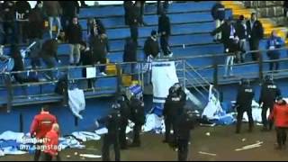 Football Hooligans Drum hits Cop  Trommel trifft Polizist  SV Darmstadt 98 vs Hessen Kassel [upl. by Ulita]