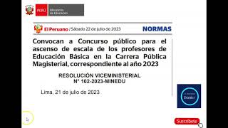 CONCURSO DE ASCENSO DE ESCALA MAGISTERIAL 2023 RVM N° 1022023MINEDU [upl. by Arundell478]