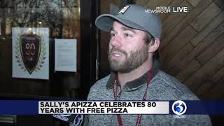 Video Sallys Apizza is celebrating 80 years with free pizza [upl. by Aleron893]