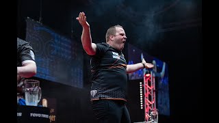 Dirk FALLS OVER during crazy walkon 🤣  2023 Dutch Darts Championship [upl. by Vale596]