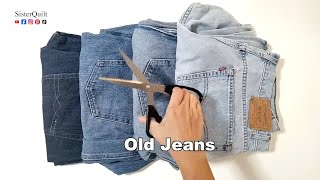 DIY old jeans recycle tote bag  Sewing Tutorial  Speed [upl. by Crosby]